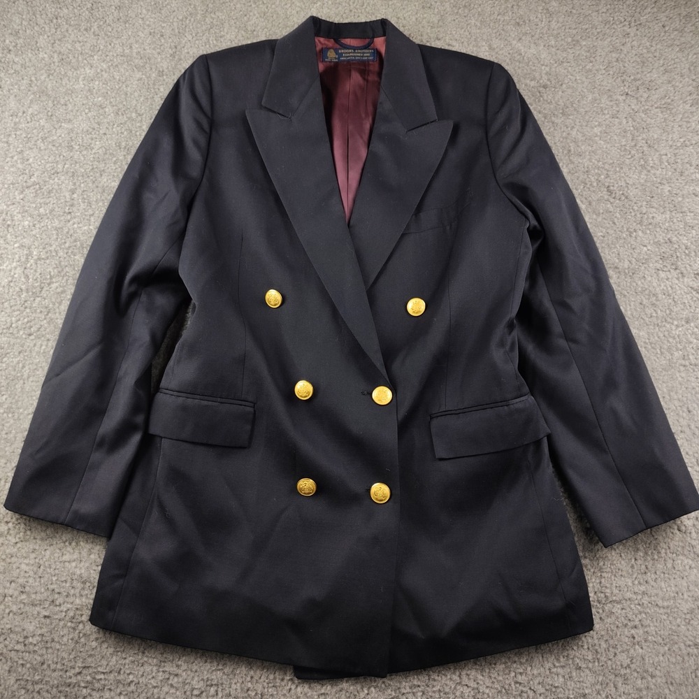 Brooks Brothers Navy Blue Wool Double Breasted Blazer Gold Buttons Sz 12 USA
